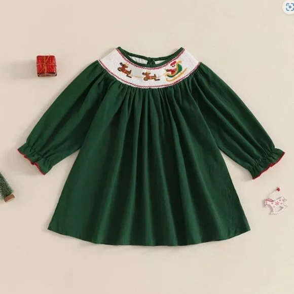 green reindeer dress Green Striped Vintage Reindeer Dress main image 0